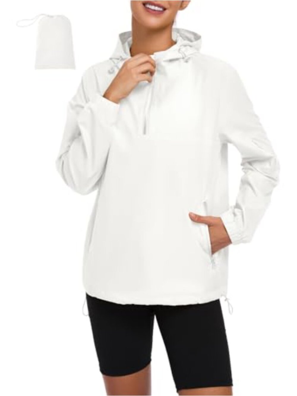 Lightweight Waterproof Half Zip Hooded Rain Jacket with Pockets Women's